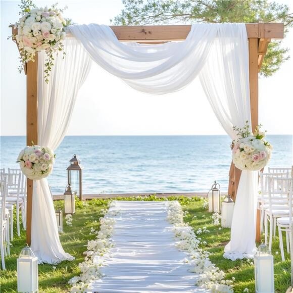 Wedding Arch Draping Fabric, 1 Panel 28" x 19Ft White Wedding Arch Drapes Sheer - Picture 4 of 7